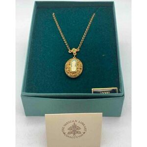 IOB The Vatican Library Collection Gold Tone St. Patrick Cameo Locket Necklace